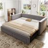 Idemon Letto imbottito 3 in 1 Divano letto allungabile 90 x 190 cm, con cassetti, trasformabile in letto singolo/matrimoniale con rete a doghe, cotone e lino, (materasso non incluso) (grigio)