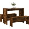 IBUQDDV Set di 3 tavoli da pranzo e panchina, in legno di incenso, per sala da pranzo, set da tavolo durevole con piano stabile, panchine generose, resistente all'umidità
