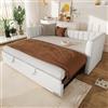 Rvjiahe Divano letto 90 x 200 cm (180 x 200 cm) con letto ospite, Letto estraibile stessa altezza, Letto allungabile per letto matrimoniale, Velluto, senza materasso (Bianco, 90cm×200cm)