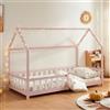 [en.casa] Letto per Cameretta a Forma di Casetta con Sbarre Letto Singolo per Bambini Struttura in Legno di Pino 90 x 200 cm Rosa