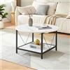 [en.casa] Tavolino da Salotto con Piano Rotondo e Ripiano Quadrato Tavolo Basso Centrale da Caffè per Soggiorno ØxA: 80 x 46 cm - Effetto Marmo Bianco