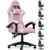 bigzzia Sedia da Gaming, Ergonomica, Per Gamer, con Cuscino Lombare e Poggiatesta, Regolabile in Altezza, Sedia Per Computer, Per Ufficio (Rosa)