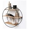 Vivol Mensola da parete in metallo nero con pavimenti in legno, rotonda, 3 ripiani in legno, 50 x 19 cm, da appendere in metallo, decorazione da parete per soggiorno, camera da letto e cameretta dei