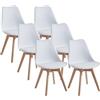 DEWINNER Set di 6 Sedie da Sala da Pranzo, Sedie Imbottite per Sala da Pranzo Con Gambe in Legno, Sedie da Pranzo Moderne, Sedia Ergonomica con Cuscino Integrato, Sedie da Cucina Scandinave, Bianco