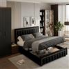 BLSYHDH - Letto baule 160 x 200 cm, letto imbottito con sistema idraulico e cassapanca, letto matrimoniale con contenitore, con testiera e rete a doghe (nero+flanella)