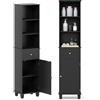 LIFEZEAL Mobile Bagno Salvaspazio, Alto, Stretto, Colonna Bagno, con 1 Cassetto, 3 Ripiani Aperti, 1 Anta, Gambe in Legno Massello, Armadio, Credenza Cucina, Dispensa, Portaoggetti (nero)