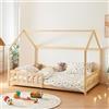 [en.casa] Letto per Cameretta a Forma di Casetta con Sbarre Letto Francese per Bambini Struttura in Legno di Pino 140 x 200 cm Naturale