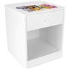 leomark comodino moderno in legno 40cm x 38cm x 42cm (A), con cassetto e scompartimento apertoin, comodino per bambini, mobili per la cameretta dei bambini con stampa colorata Animali
