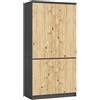 AKORD Armadio Guardaroba S90, 4 Ante, 4 Ripiani e Asta Appendiabiti, Mobile per Camera da Letto e Ufficio, Laminato, 90x51x180 cm, Grigio Grafite & Rovere Artigianale
