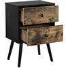 [en.casa] Comodino con 2 Cassetti Tavolino da Divano Cassettiera Piccola in Stile Industriale 60 x 40 x 29,5 cm Nero/Effetto Legno Scuro