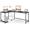 COSTWAY Scrivania Angolare Salvaspazio, Scrivania ad Angolo a Forma di L con Presa di Corrente, Supporto CPU e Telaio in Metallo Resistente, Scrivania per Computer da Casa e Ufficio (Nero)