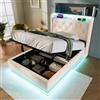 Kelodan Letto imbottito 90 x 200 cm letto singolo, funzione LED 360 surround, pulsante/app/telecomando, bianco, materiale PU idraulico, testiera imbottita con funzione di ricarica USB di tipo C (senza