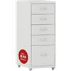 [en.casa] Cassettiera in Acciaio con Rotelle Mobile Archivio Schedario 69 x 28 x 41 cm Mobile da Ufficio con 5 Cassetti - Bianco