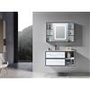 Luxury Bain LuxuryBain- Mobile da bagno singolo lavabo 100 cm, bianco effetto marmo con specchio LED e colonna portaoggetti LB-6948