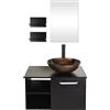 YU YUSING Set di mobili da bagno, mobiletto da bagno con lavandino, specchio, mobili da bagno con lavabo, armadietto a specchio, 2 mensole, set rubinetto (marrone)
