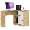 AKORD Scrivania Ad Angolo B-16 Con 3 Cassetti e 2 Ripiani | Per L'Ufficio in Casa | L124 x H77 x P85, 48 kg | Rovere Artigianale & Bianco Frontale