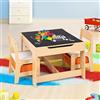 RELAX4LIFE Tavolino Bambini con Sedie, Tavolino Legno 3 in 1, Tavolo per Bambini con Piano Reversibile (Lavagna/Bianco) e 2 Sedie con Cassetti (62 x 62 x 48,5 cm, Naturale)