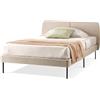 EVERGREENWEB MATERASSI & BEDS EVERGREENWEB - Letto Piazza e Mezza con Materasso 120x200 alto 20 cm in Waterfoam Flex, Base Letto 12 Doghe in Legno + Cuscino in Fiocco Memory, Testata Quadrata Stondata, Rivestimento Tessuto Beige