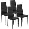 Juskys Set da 4 sedie da pranzo Loja con rivestimento in ecopelle e schienale alto - struttura in acciaio stabile, supporta fino a 120 kg - sedie da cucina e sala da pranzo nere