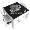 EUGAD Set di Tavolo e Sedie di Prima Infanzia Quadrato con Lavagna da Giocare 3 in 1 Mobili Scrivania Versatile per Cameretta Sala Regalo Creativo per Bimbi 2-6 Anni Colore Bianco e Grigio