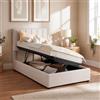 Fofetbfo Letto Singolo con Contenitore 90x200 cm, Letto imbottito con Rete a Doghe, letto contenitore con Testiera regolabile in altezza e Sollevamento Idraulico, Lino, Beige
