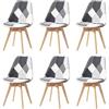 GrandCA HOME Set di 6 Sedie da Pranzo Scandinave con Cuscino del Sedile in Tessuto Patchwork Staccabile e Gambe in Legno di Faggio, per Soggiorno, Sala da Pranzo, Cucina, Patchwork Nero