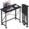 HOMCOM Scrivania pieghevole con ruote Scrivania pieghevole compatta Tavolo per laptop per casa ufficio piccoli spazi 80x40x75 cm Nero