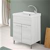 Inbagno Mobile lavatoio Lavanderia 60x50 Rovere Bianco, in Legno con Vasca lavapanni in Ceramica, 2 Ante e Kit di Scarico Incluso
