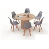 HJhomeheart Tavolo da Pranzo Rotondo da 120 cm con 6 Sedie da Pranzo, Tavolo da cucina con Base in legno, Sedie da Cucina con Schienale in Plastica, per 4-6 Persone,Marrone Chiaro+Grigio
