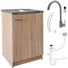 Stamar Sonoma - Armadio per lavello da cucina, 60 cm, con rubinetto e sifone per lavastoviglie pronto da montare
