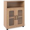 LIFEZEAL Mobiletto Bagno Salvaspazio, Armadietto Bagno da Terra, con Ripiano Regolabile, 2 Ante, Scomparto Aperto, Antiribaltamento, Moderno, Basso, Cucina, Soggiorno, in Legno, 60x30x83cm (naturale)