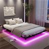 COSTWAY Telaio Letto Galleggiante, Letto Matrimoniale 140 x 200 cm in Metallo con Luci LED Fissaggio per Materasso, Doghe Resistenti a Carico Pesante, Carico 400 kg