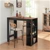 [en.casa] Tavolo Alto da Bar Bancone da Cucina a 3 Ripiani Laterali Penisola Salvaspazio con Scomparti Vani Aperti 120 x 60 x 106 cm - Nero/Effetto Noce