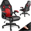 tectake® Sedia da Ufficio Ergonomica, Sedia Scrivania con Rotazione 360°, Imbottitura Confortevole, Rivestimento Similpelle, Poltrona Gaming con Altezza Regolabile, 5 Rotelle Doppie - Nero/Rosso