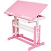 tectake® Scrivania Regolabile in Altezza, Piano Scrivania Inclinabile, Scrivania per Strudiare con Angoli Arrotondati, Scrivania Ragazzi con Cassetto e Listelli Ferma Oggetti - Rosa Fuscia