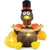 COSTWAY Tacchino Gonfiabile con Zucca, Decorazione Gonfiabile per Halloween con Luci a LED, Cappello da Pellegrino e Coda Colorata, Gonfiabili Felici per Festa, Giardino Esterno, Cortile e Prato