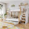 Soweiz Lettino a castello, con protezione anticaduta e griglia, progettato con tre posizioni, con letto a rotelle, design speciale di rivestimento della porta, scala angolare, pino+MDF,
