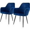 ECD Germany Set 2x Sedie da Pranzo Blu Scuro Poltrone Imbottite in Velluto Stile Moderno Scandinavo Gambe in Metallo per Sala da Pranzo Soggiorno Cucina Ufficio Studio Sala D'Attesa