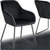 tectake® sedia in velluto per sala da pranzo, poltrona elegante, sedia imbottita con schienale, poltroncina di design, per soggiorno, cucina, ufficio, sedie con gambe in metallo, 1 unità - Nero/Nero