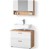 Livinity Set di mobili da bagno Ronco, Bianco lucido/Rovere dorato 80 cm | 2 pezzi · Mobile sottolavabo · Armadietto a specchio