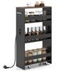 KOMFOTTEU Carrello Portaoggetti a 4 Ripiani con Ruote Rirevoli a 360°, Carrellino Scorrevole con Maniglia Slim, da Bagno, Cucina, Lavanderia, 47,5 x 20 x 80,5 cm (Nero e Marrone, Con Presa)