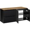 Lomadox Mobile da bagno doppio lavabo 120 cm, nero con quercia, frontale scanalato, senza maniglie
