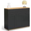 IDMarket - Credenza VITO 100 cm con 3 ante e 1 cassetto, nero e piano in legno
