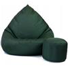 Slevobox Pouf Poltrona Sacco con Poggiapiedi Verde Bottiglia 112x82x82 cm - Pouf Sacco XXL da Esterno Impermeabile - Pratico e Facile da Trasportare - Bean Bag per Adulti e Bambini - Fodera Lavabile