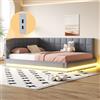 Trdlpyn Divano Letto 160x200 con Striscia Luminosa a LED e Presa USB, Letto imbottito con Rete a doghe, Divano letto matrimoniale, Tessuto di Lino, Grigio