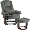 MCombo M Poltrona relax con funzione reclinabile, poltrona da lettura, girevole a 360°, con sgabello, con cuscino e tasca laterale, portata fino a 120 kg, per soggiorno, 9099 (Tessuto, Grigio)