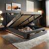 Autheria Letto Matrimoniale con Contenitore 160x200 cm con LED e cassetti, Letto una piazza e mezza con Testiera e Vano Portaoggetti, Contenitore con rete a doghe, grigio scuro