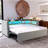 Trdlpyn Divano Letto Estraibile 90/180 * 190cm, Letto Imbottito con Luci a LED e Prese USB, Numerosi Vani Portaoggetti Laterali, Multifunzione Lettos Singol, Grigio Chiaro