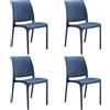 HOUSE COLLECTION , SEDIE VOLGA, SENZA BRACCIOLI, IN POLIPROPILENE, BLU MIAMI, DESIGN IMPILABILE, (BCA172x4)