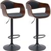 CLP Set di 2 sgabelli da Bar Kingston, Rivestiti in Similpelle o Tessuto, Regolabili in Altezza, Colore: Noce/Nero, Materiale: Ecopelle